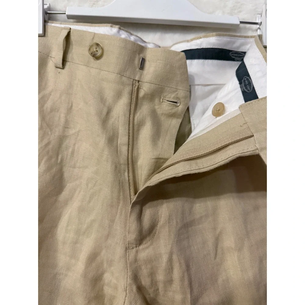 Mens Tan Linen Blend Dress Pants Khaki Straight Leg Trousers Size 34x26 Summer